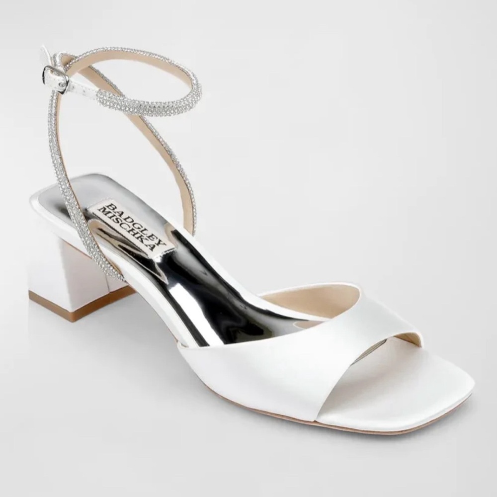 Badgley Mischka Infinity Crystal Satin Block-Heel Sandals